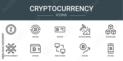 set of 10 outline web cryptocurrency icons such as , bitcoin, bitcoin, bitcoin mining, blockchain, cryptocurrency, vector icons for report, presentation, diagram, web design, mobile app