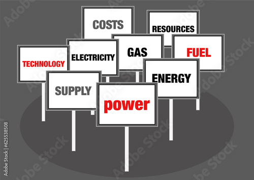 Power energy and fuel concept signs illustration