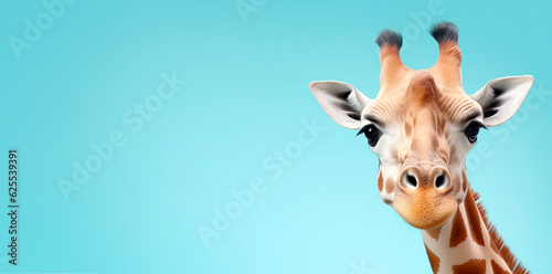 Creative animal concept. Giraffe peeking over pastel bright background. © Александр Марченко