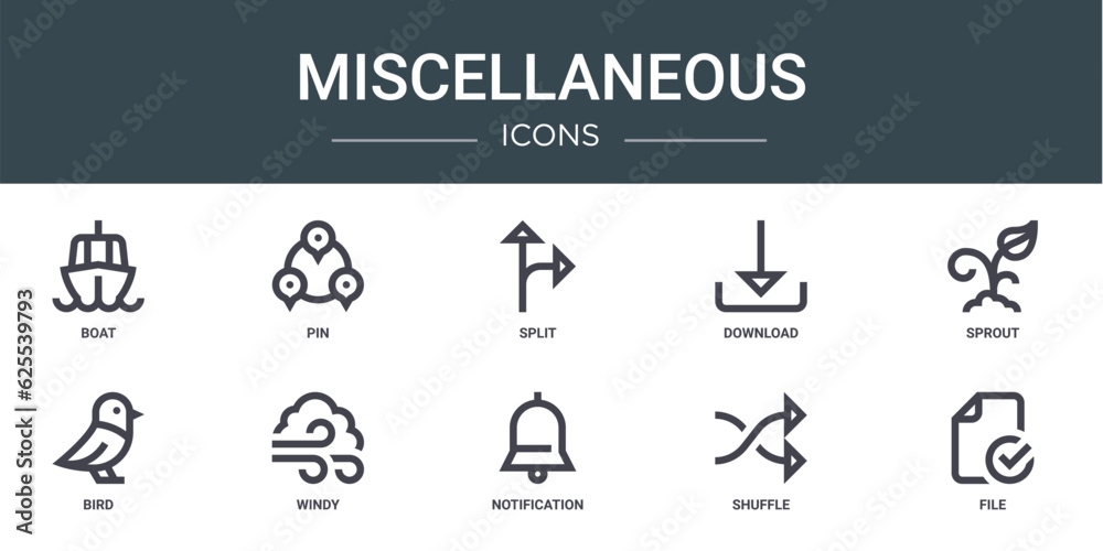 set of 10 outline web miscellaneous icons such as boat, pin, split, download, sprout, bird, windy vector icons for report, presentation, diagram, web design, mobile app set of 10 outline web miscellaneous icons such as boat, pin, split, download, sprout, bird, windy vector icons for report, presentation, diagram, web design, mobile app