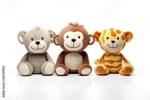 Cutout Set of 3 Stuffed Animals Isolated on White background, Generative Ai