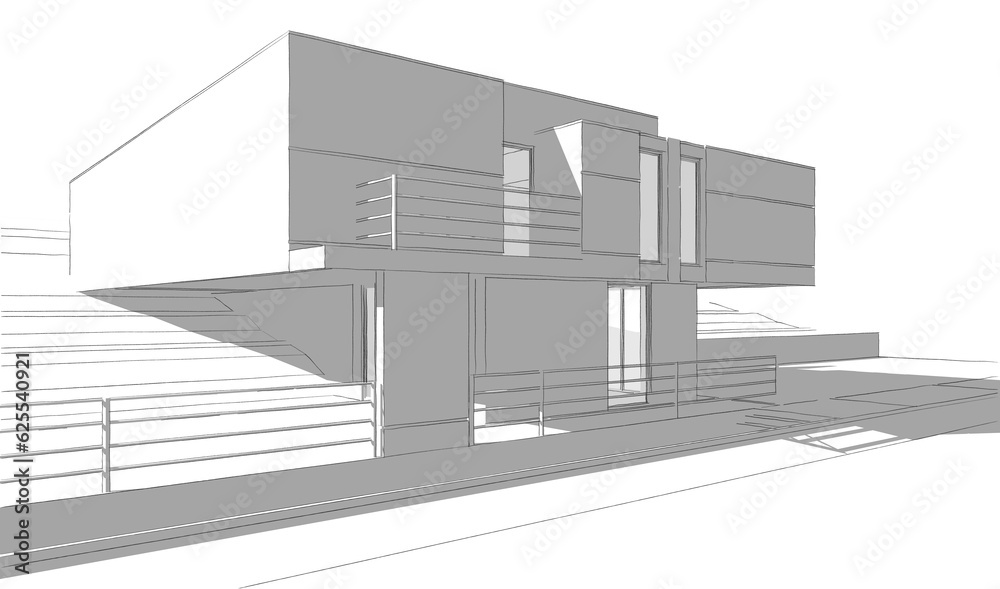 house building sketch architectural 3d illustration house building sketch architectural 3d illustration