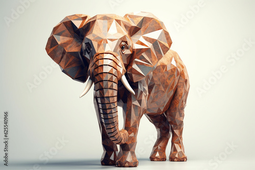 Polygonal elephant on white background. 3D Rendering. generative ai