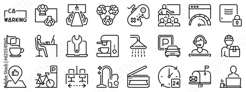 Line icons about coworking. Line icon on transparent background with editable stroke.