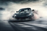 Generic Sports Car Performing Burnout. Drifting Race. Generative Ai