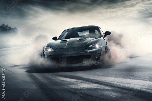 Generic Sports Car Performing Burnout. Drifting Race. Generative Ai © Haider