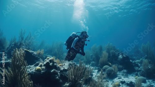 Diving in sea, underwater