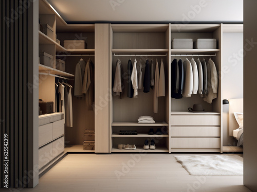 Contemporary simplicity in a minimalist dressing room. Generative AI