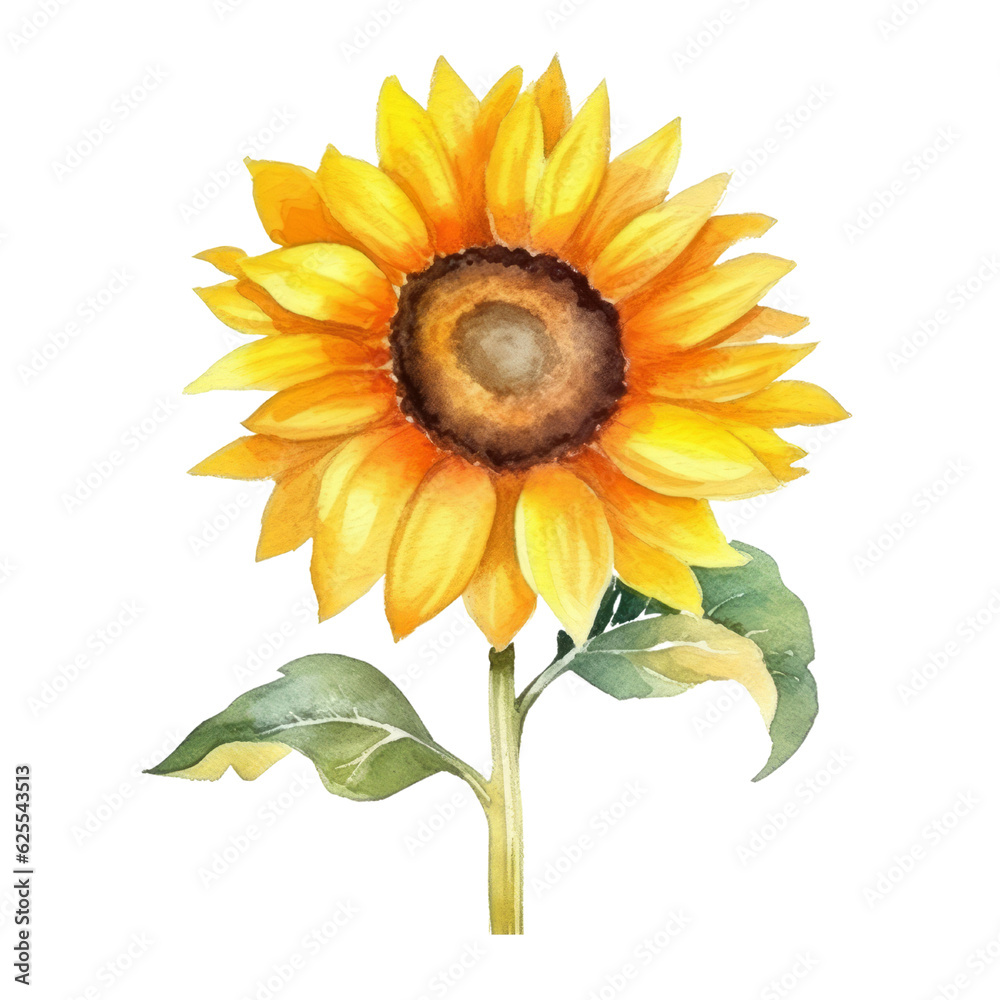 Sunflower Isolated Transparent Background Watercolor Painting Of sunflower-isolated-transparent-background-watercolor-painting-of