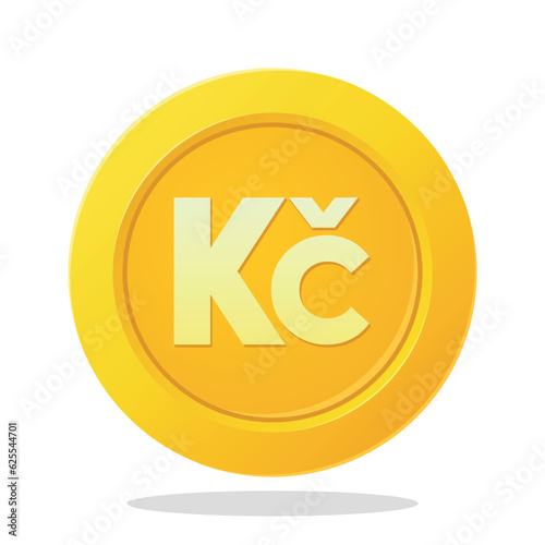 Gold coin with Czech Koruna sign. 3D Financial gold coins. Currency element vector illustration.