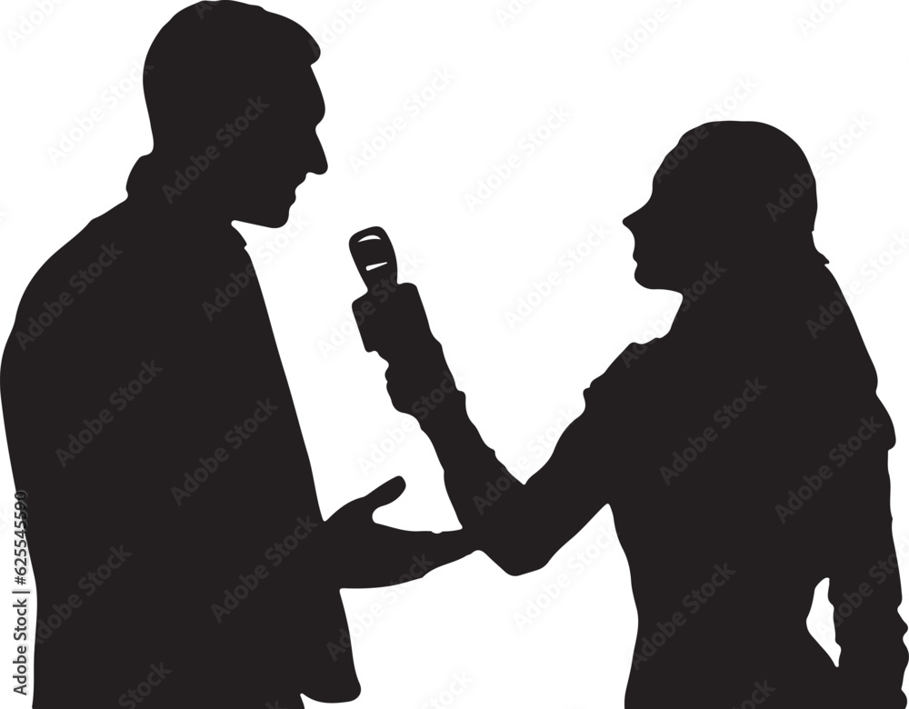 Celebrity Interview: Silhouette Vector of Woman Reporter Talking with Star, 
