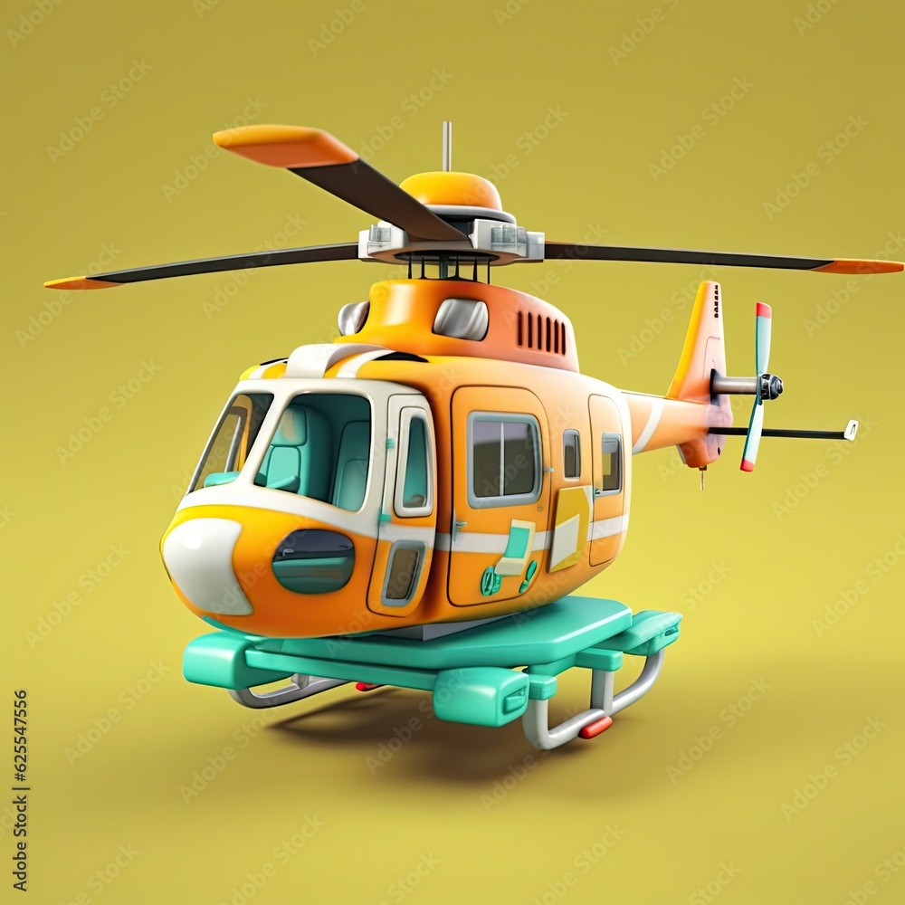 Helicopter 3d cartoon illustration - Generative AI.