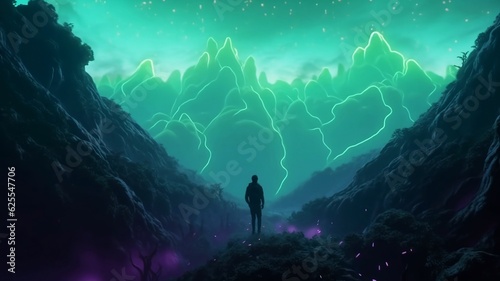 A person standing in a magical world, Generative AI illustrations
