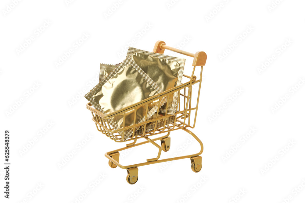 PNG,condoms in the shopping cart , isolated on white background