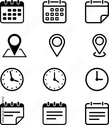Collection of Date, Place, Time and Note icons for business web design