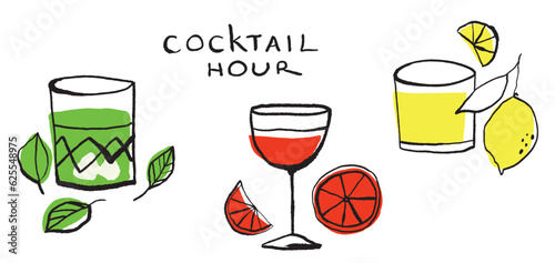 Coctail set Hand drawin ink doodle style. Vector design. EPS 10 vector 