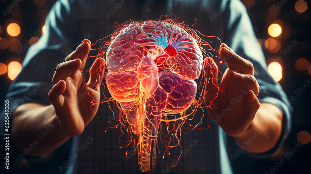 Fototapeta premium Human Brain System with People Controlling Their Brain. Generative AI.