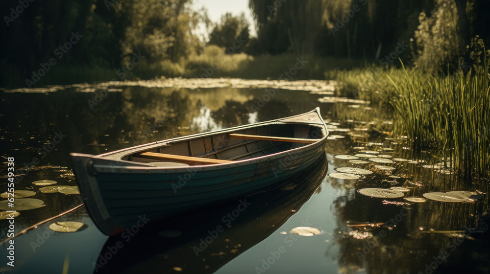Obraz premium Boat in the lake, sunlight