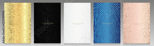 Luxury cover set. Metallic background and abstract lines. Gold, black, white, blue and pink cover collection. Elegant design for  invitation, flyer, brochure.