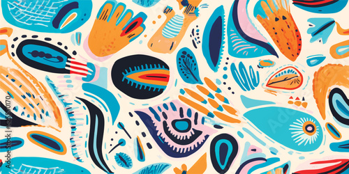 Modern hand drawn mixed ethno style ornament pattern. Abstract trendy colorful print. Fashionable vector template for your design