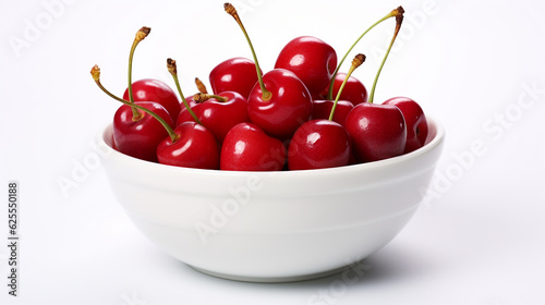 basket of fresh ripe cherries on a wooden table in a garden