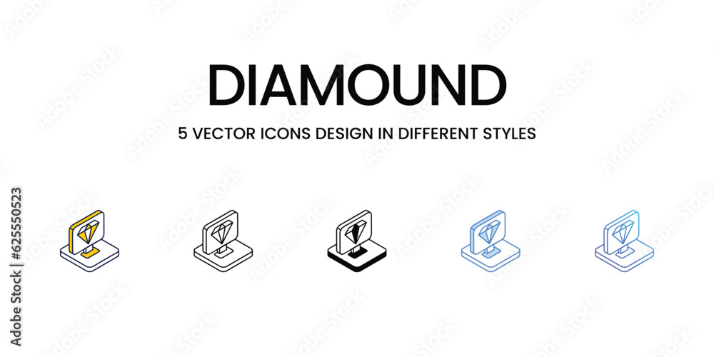 Diamound Icon Design in Five style with Editable Stroke. Line, Solid, Flat Line, Duo Tone Color, and Color Gradient Line. Suitable for Web Page, Mobile App, UI, UX and GUI design. Diamound Icon Design in Five style with Editable Stroke. Line, Solid, Flat Line, Duo Tone Color, and Color Gradient Line. Suitable for Web Page, Mobile App, UI, UX and GUI design.