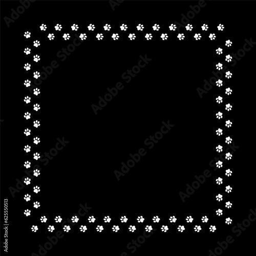 White paw square frame template with dog animal footprints, vector illustration