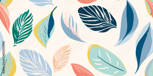 Modern minimal abstract leaves print. Cute cartoon style seamless pattern. Hand drawn unique print