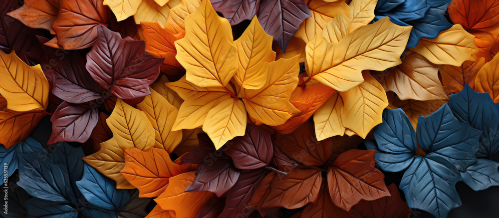 Generative ai illustration of a Creative autumn leaves  banner panorama wallpaper