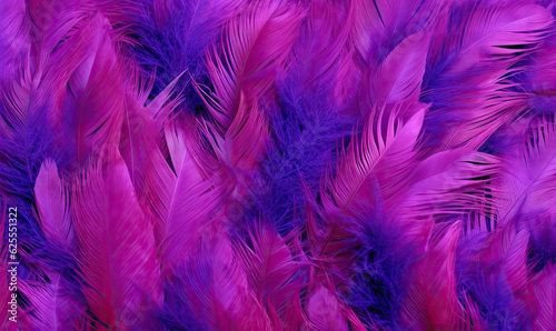 Feathers soft background. Purple bird feathers. Created with generative AI tools