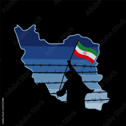 silhouette of woman with iran flag, free iranian woman campaign 