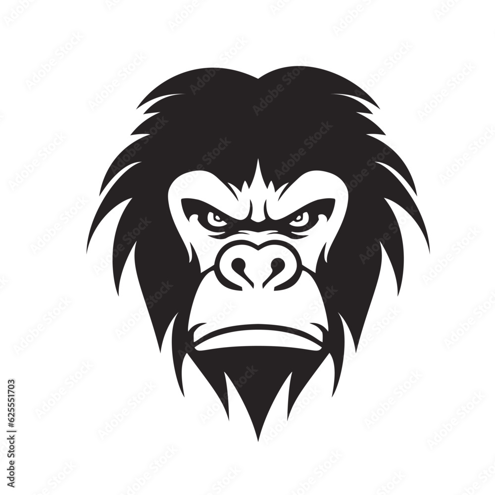 Fierce and displeased gorilla head vector illustration on a white background, ideal for bold t-shirt designs.