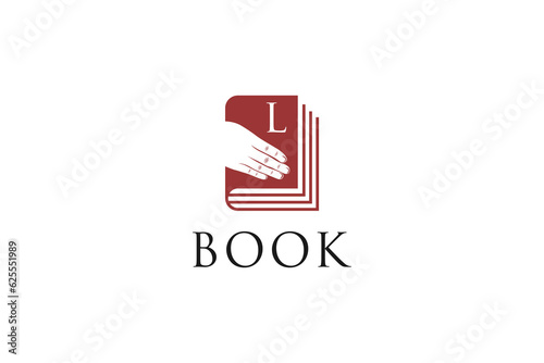 Hand book cover logo design study school learning icon symbol