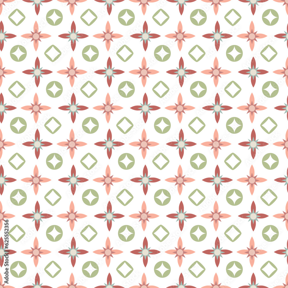 Abstract star and circle shapes vector seamless pattern background. Foulard motif small scale backdrop continuous repeat. Soft pink white green modern lux design . For spring, summer, packaging Abstract star and circle shapes vector seamless pattern background. Foulard motif small scale backdrop continuous repeat. Soft pink white green modern lux design . For spring, summer, packaging
