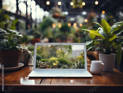 laptop mockup on a wooden t...