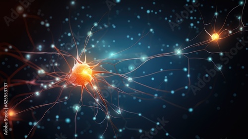 Background with neurons and synapse stuctures showing human brain cells chemistry with place for text