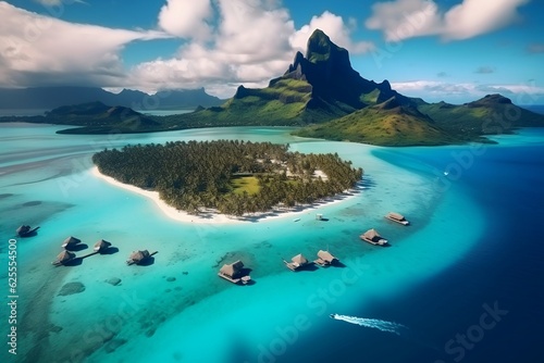 Aerial View of Bora Bora Tahiti French Polynesia. Generative AI