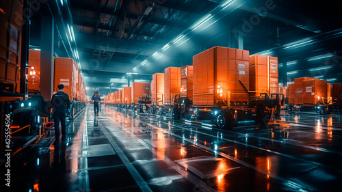High-Tech Automated Warehousing in Futuristic Logistics Hub. Generative AI.