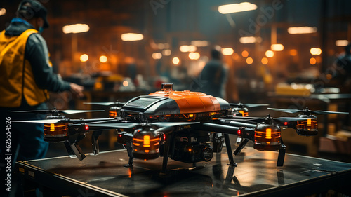 Advanced Drone in a Futuristic Logistics Facility. Generative AI. © Ramon