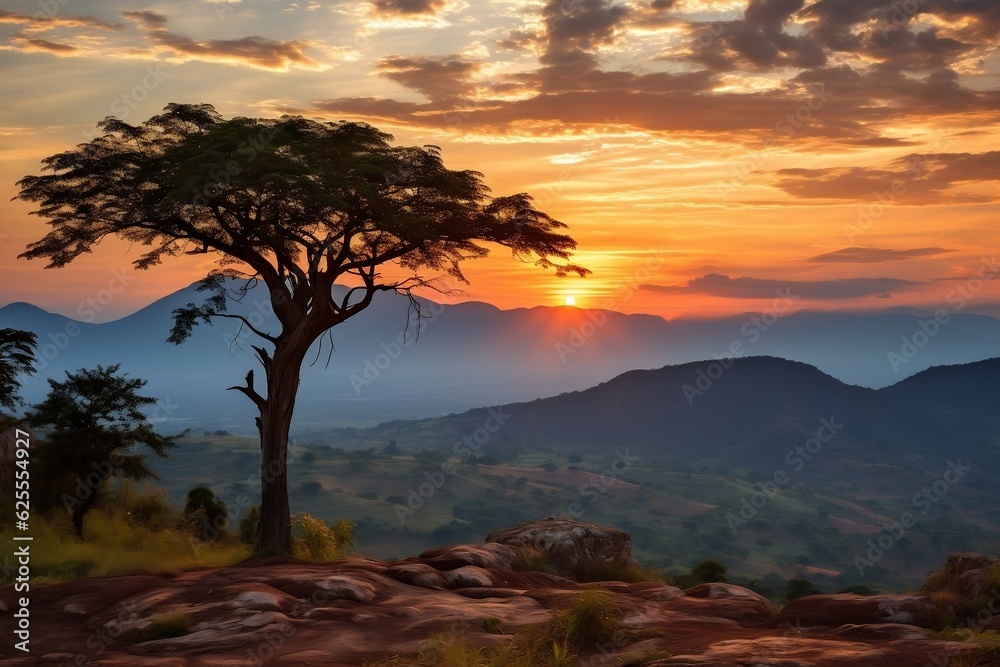 Burundi Landscape Sunset Mountains. Generative AI