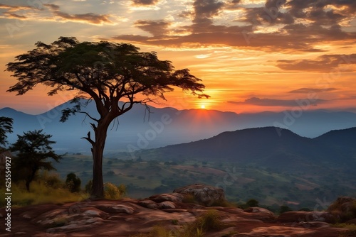 Burundi Landscape Sunset Mountains. Generative AI