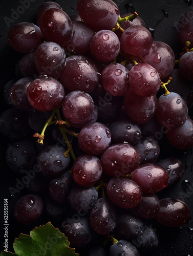 Top down view of fresh red grapes with drops of water. Generative AI