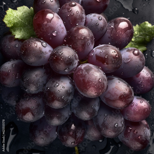 Top down view of fresh red grapes with drops of water. Generative AI