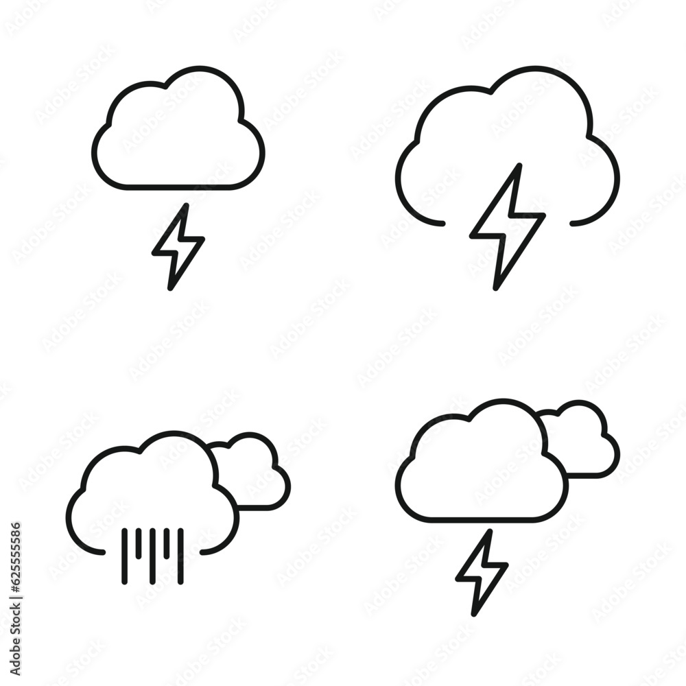Editable Set Icon of Cloudy and Thunder storm weather, Vector illustration isolated on white background. using for Presentation, website or mobile app Editable Set Icon of Cloudy and Thunder storm weather, Vector illustration isolated on white background. using for Presentation, website or mobile app