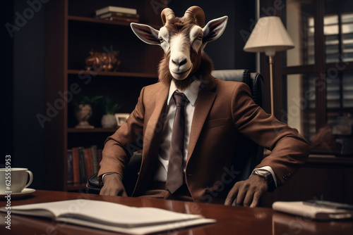 Sophisticated Goat in Business Attire: Office Elegance, generative AI