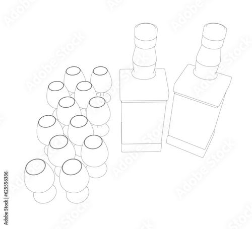 Wine Glass set Vector Simple Design. Set of contours of glasses from black lines isolated on a white background.