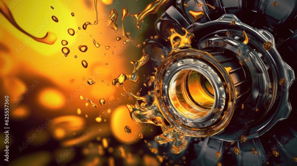 Lubricate motor oil and Gears. Oil wave splashing in Car engine with lubricant oil. Concept of Lubricate motor oil and Gears. Generative AI - obrazy, fototapety, plakaty 