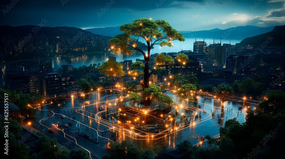 Fototapeta premium Connected Smart City Concept: Advanced Infrastructure. Generative AI.