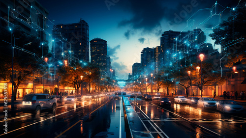 Futuristic Urban Landscape with Interconnected Infrastructure. Generative AI. © Ramon