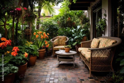 Garden Patio of a Cozy Condo adorned with Lush Plants © 2rogan